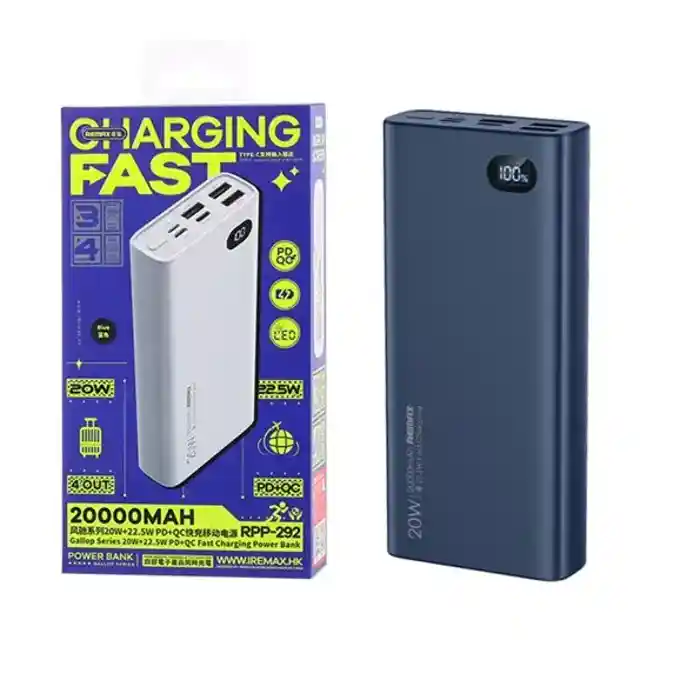 Remax RPP-292 20000mAh Gallop Series 20W+22.5W+PD+QC Fast Charging 4 Output Ports Power Bank